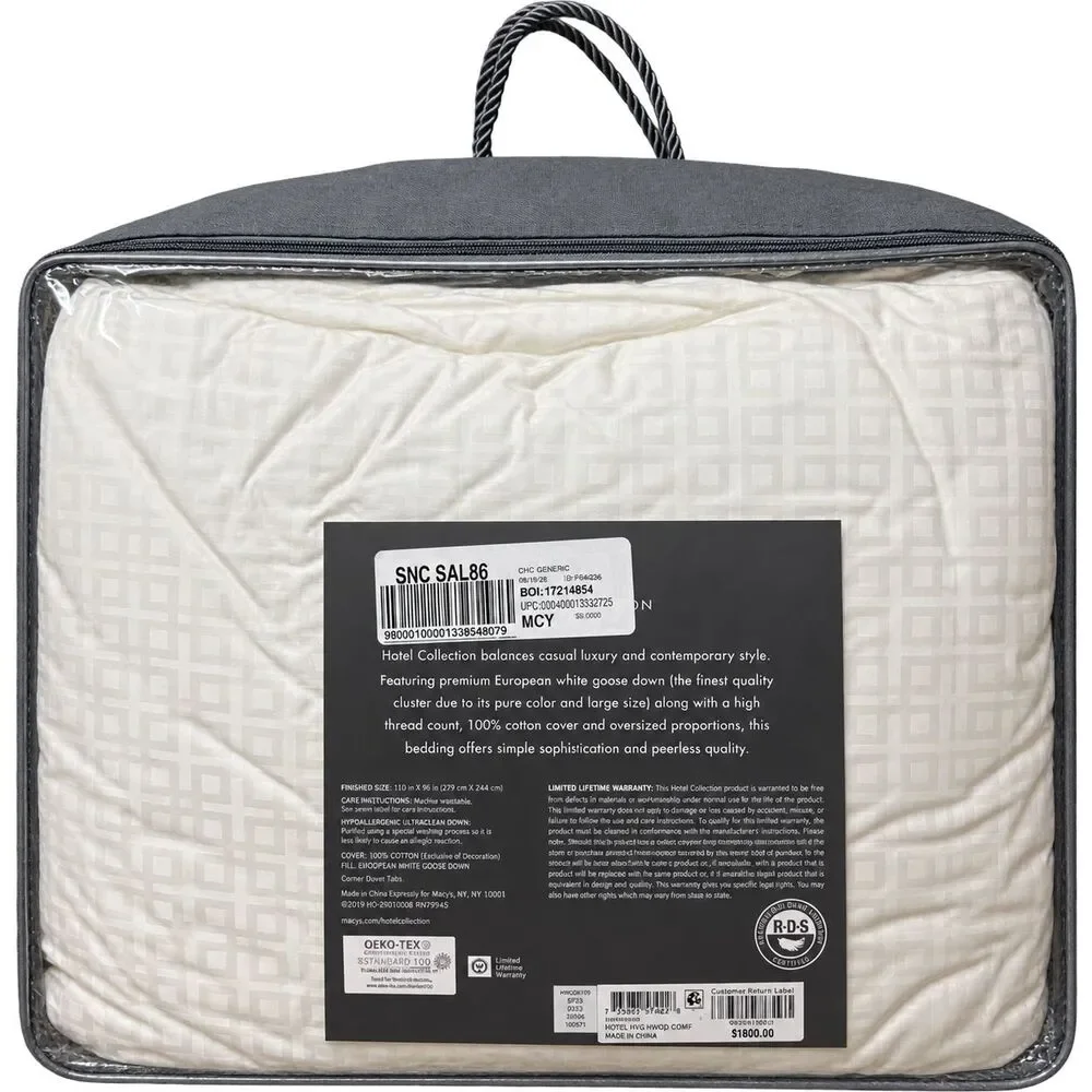Hotel Collection White Goose Down Comforter King Heavyweight 700Fill Power $1300